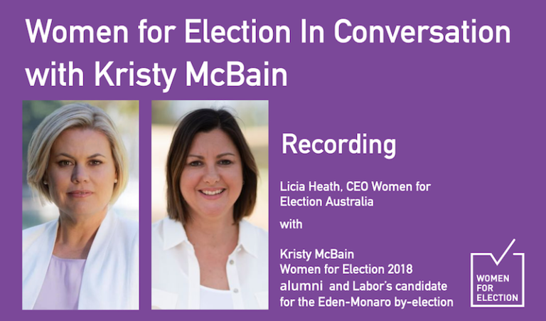 Women for Election In Conversation: Kristy McBain, Labor Candidate Eden-Monaro by-election :: Recording