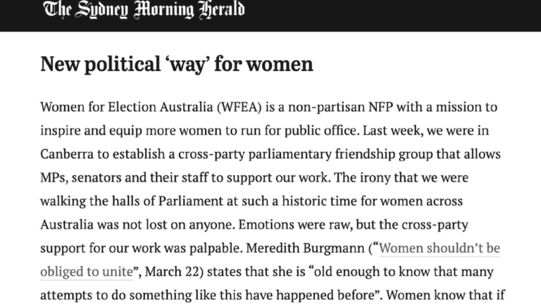 Letter to the editor: New political ‘way’ for women